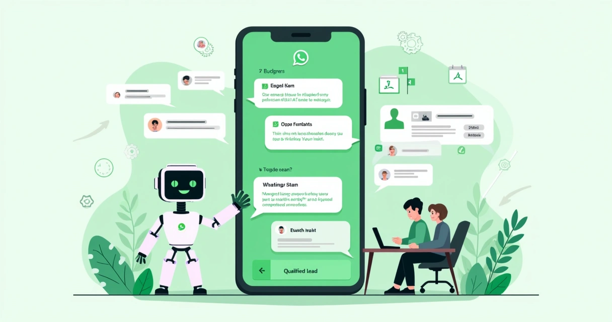 Ilustração de agente SDR com IA no WhatsApp qualificando leads em um funil de vendas 