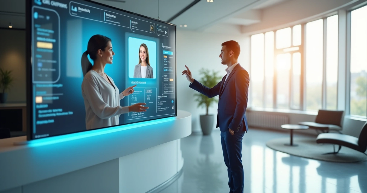 Assistente virtual atendendo cliente pela tela 