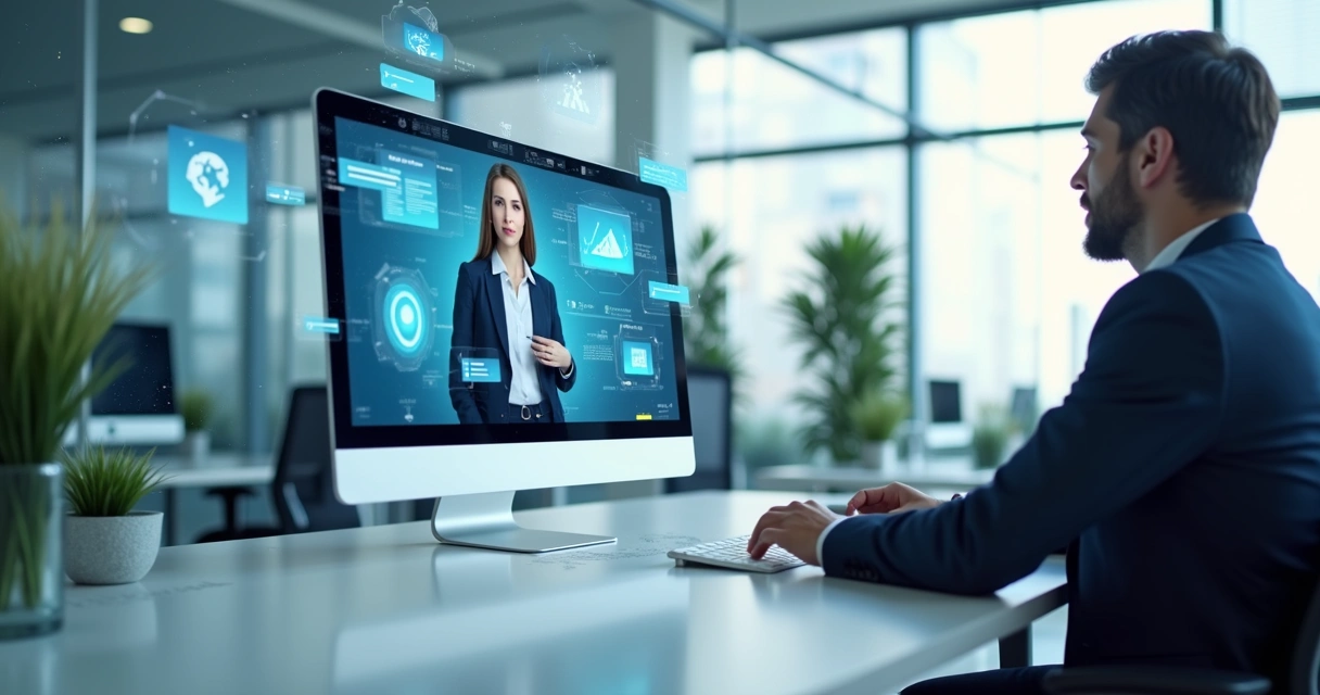 Agente virtual interage com cliente em monitor de computador 