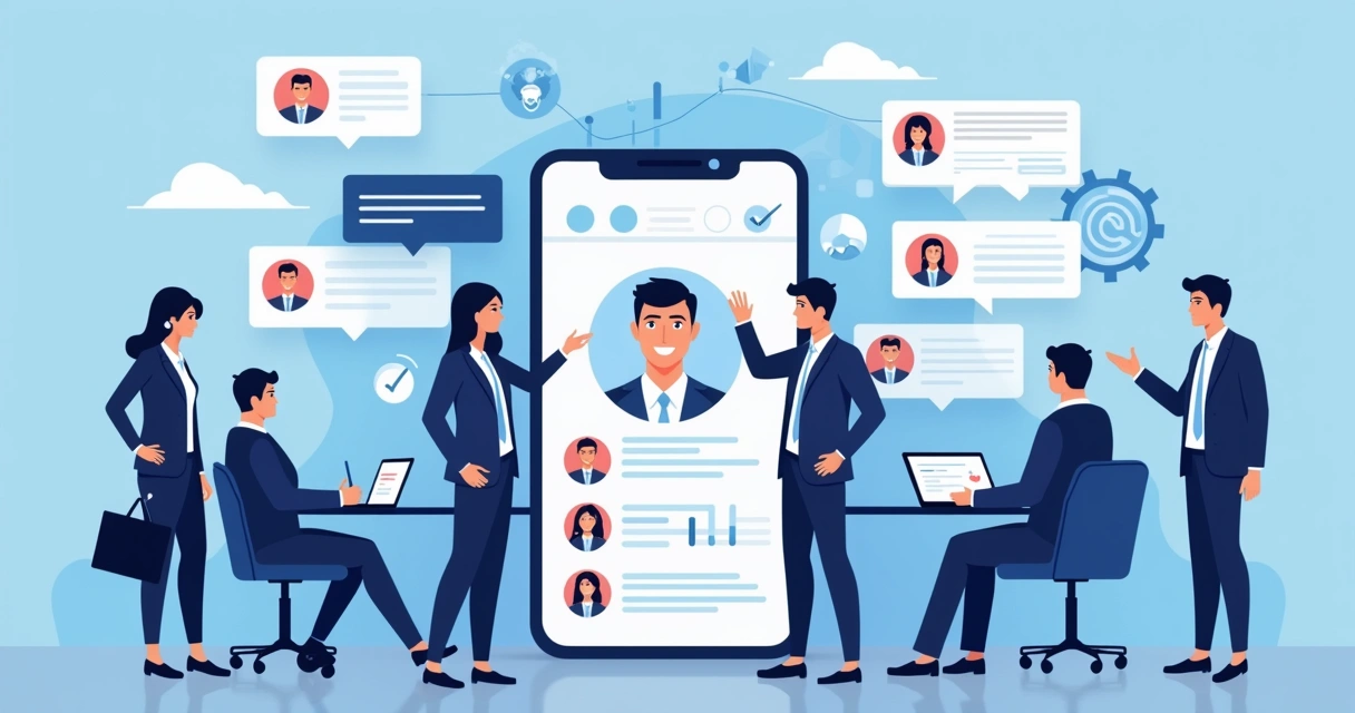 Representação visual de um agente virtual conversando com clientes empresariais pelo WhatsApp.