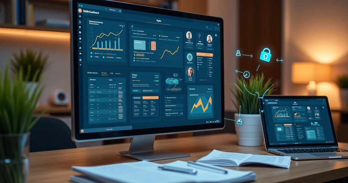 Agente virtual personalizado em monitor no escritório 