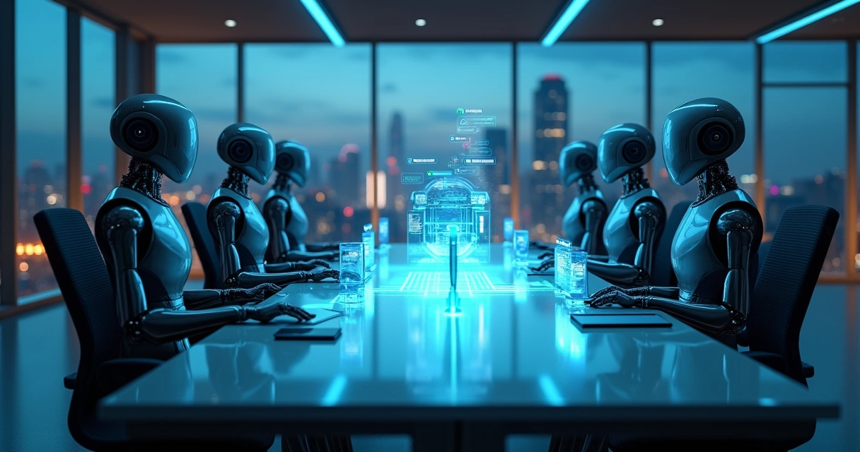 Robôs de IA organizando contatos em funil de leads B2B 