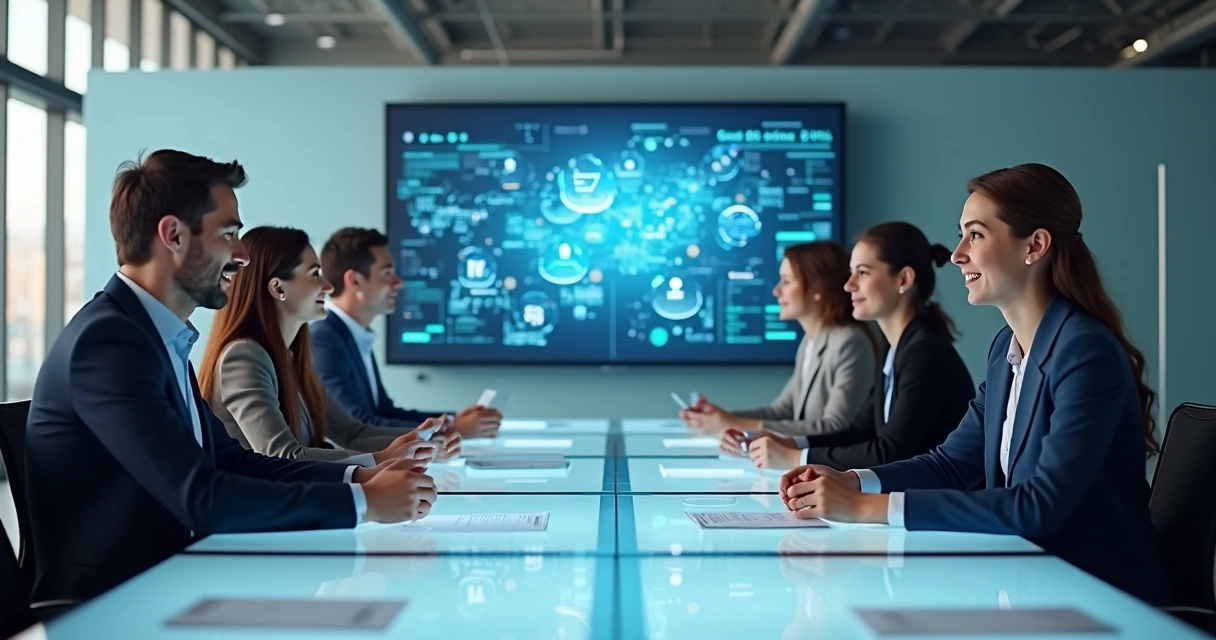 Equipe de vendas trabalhando com agentes de IA colaborativos 