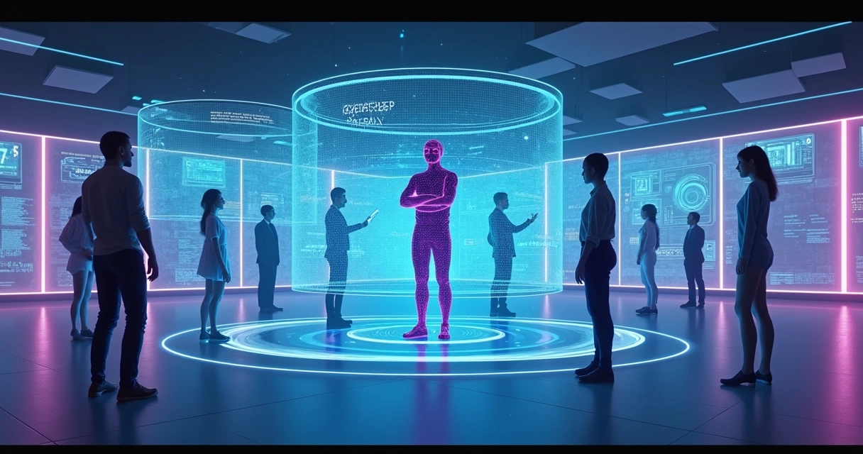 Conceito futurista de agentes IA atuando no atendimento digital 