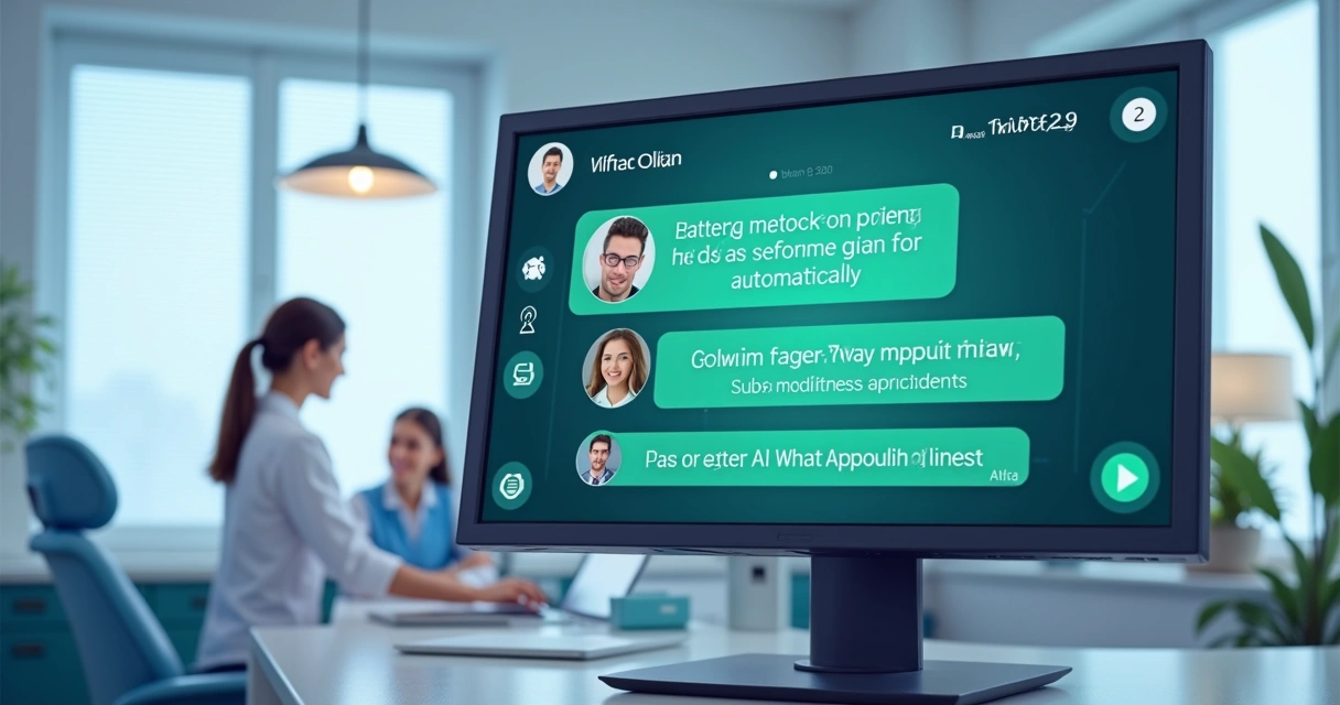 Painel digital de clínica exibindo agentes IA automatizando confirmações no WhatsApp 