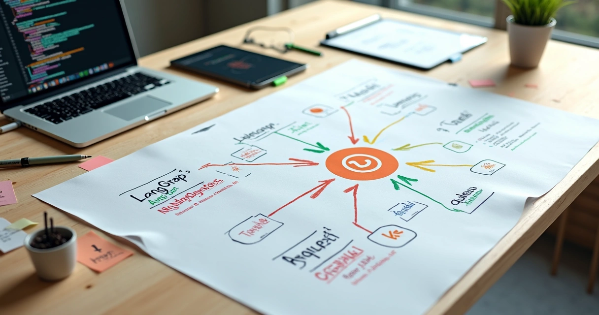 Mesa de trabalho com mapas mentais de agentes de IA conectados ao WhatsApp 