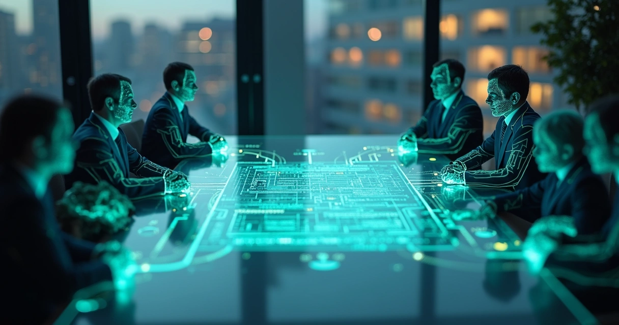 Agentes digitais colaborando em revisão contratual 