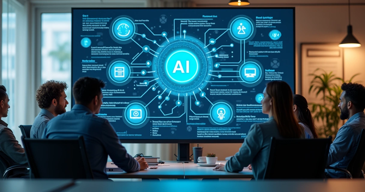 Equipe de tecnologia implementando agentes inteligentes em ambiente corporativo 