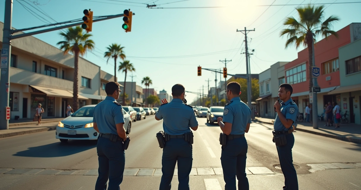 Agentes de mobilidade urbana nas ruas de Natal organizando o trânsito 
