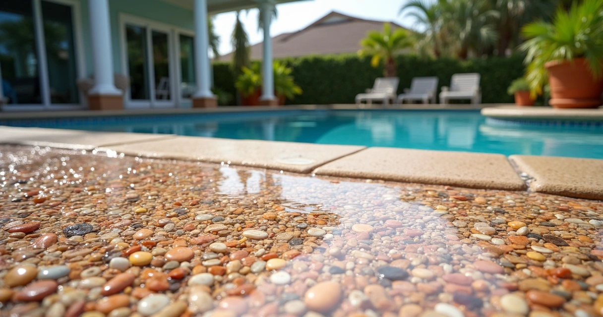 Glossy sealed exposed aggregate patio good for Central Florida 