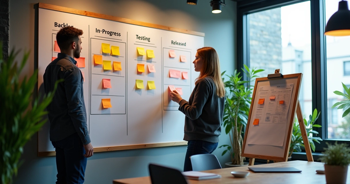 Scrum board tracking agile MVP iterations in development studio