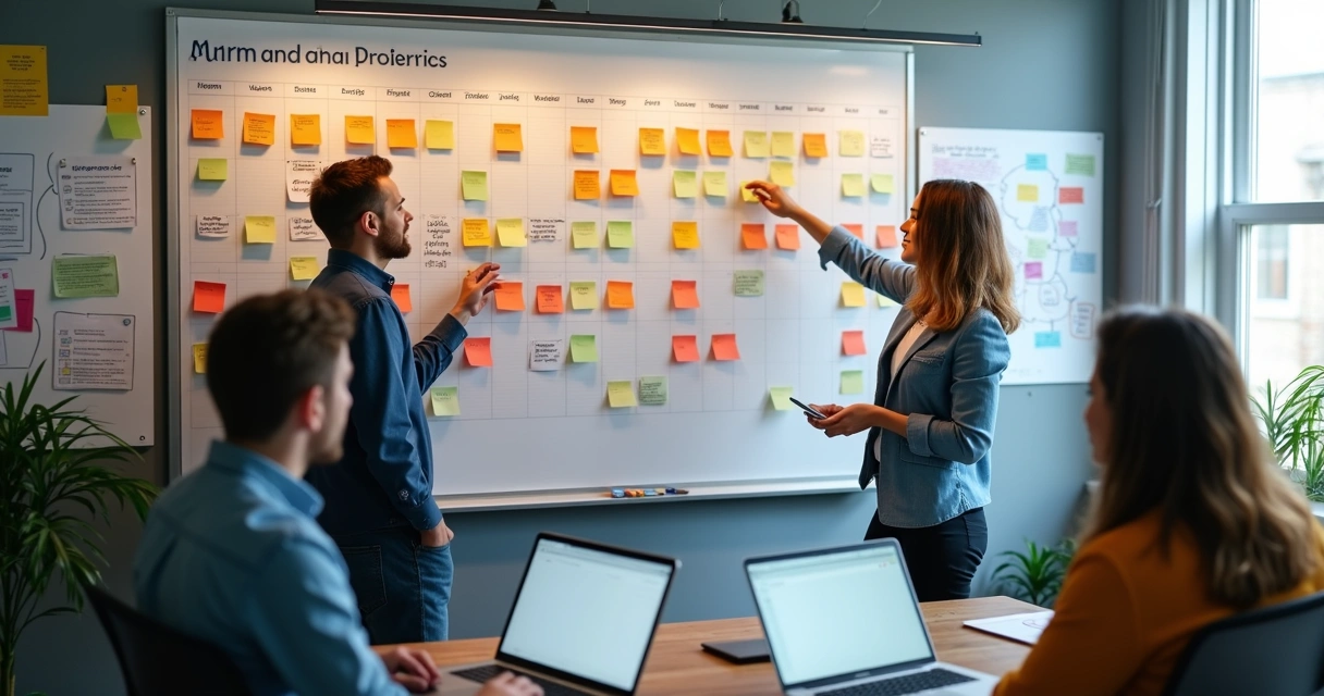 Agile development team in sprint planning session 