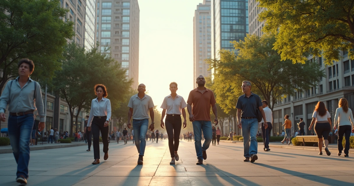Office workers and older adults in a Brazilian city scene