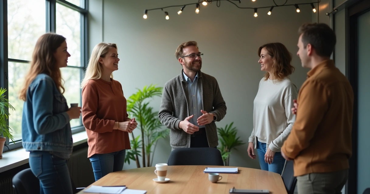 Personas reunidas agradeciendo en un entorno de trabajo