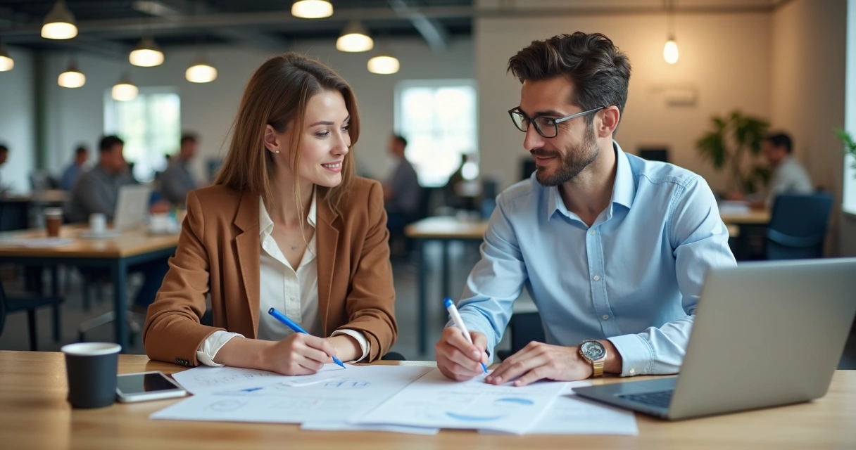 Manager and team member reviewing a work agreement together