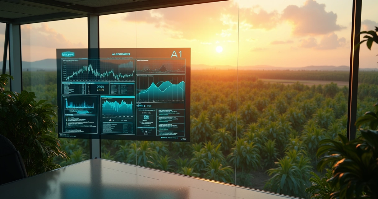 Digital hedging dashboard overlaying coffee soy and sugar fields 