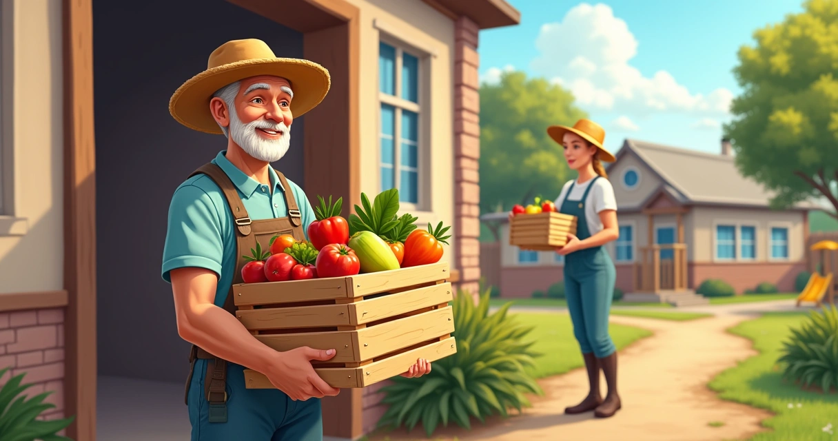 Agricultor familiar entrega caixas de alimentos frescos à escola. 