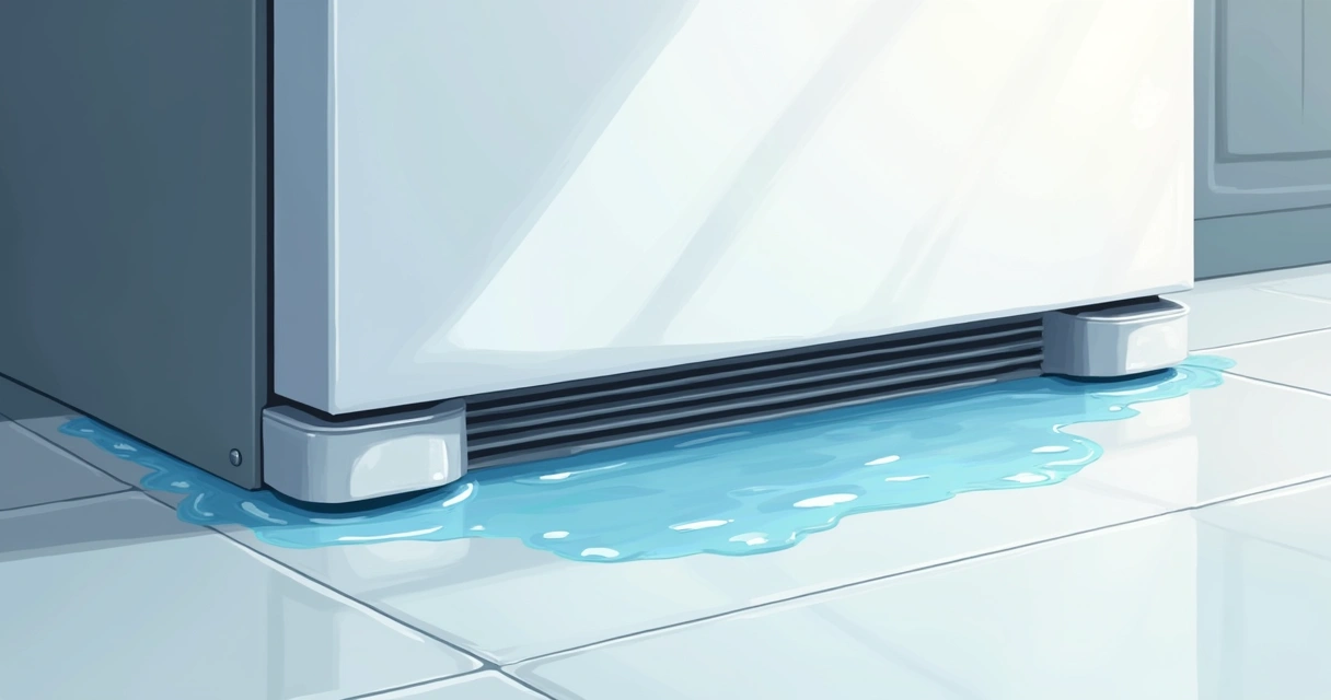 Poça de água embaixo de uma geladeira frost free 