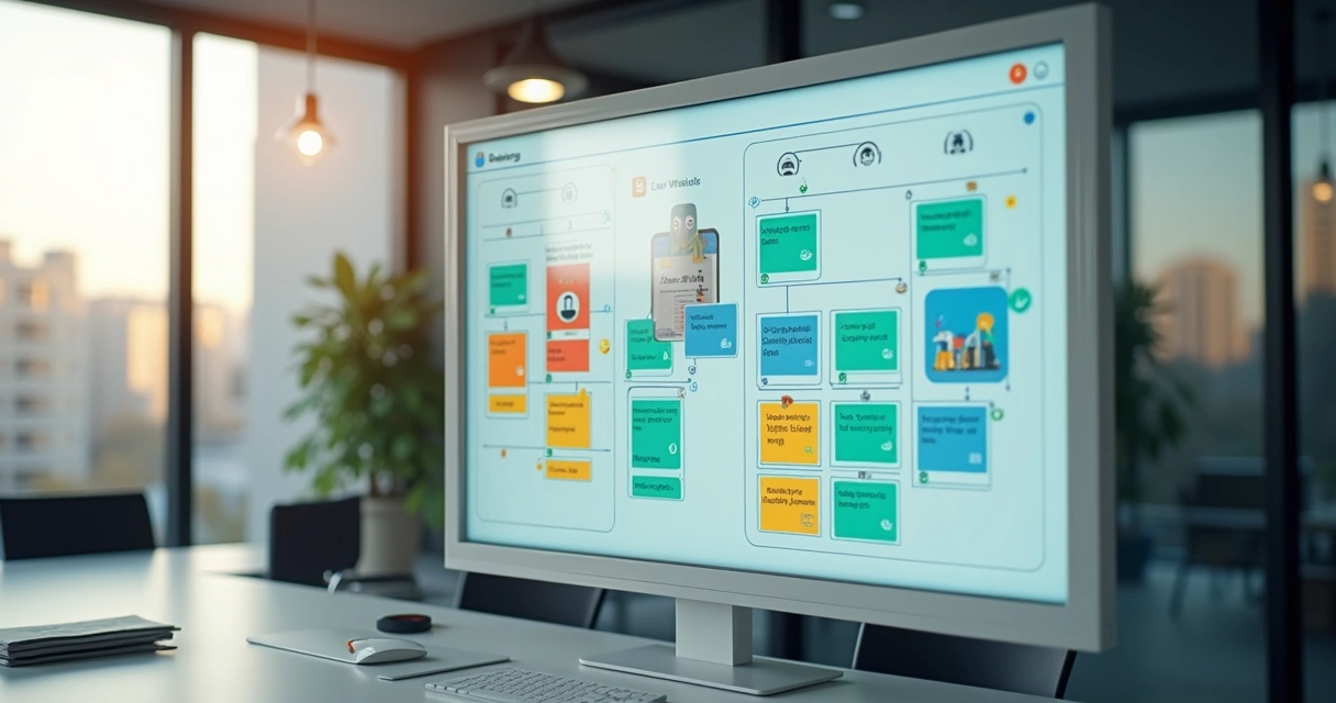 Panel de Kanban digital con asistente IA gestionando fichas de clientes en WhatsApp