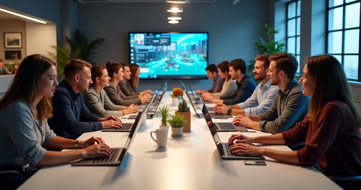 New marketing team members testing AI ad creative tools on laptops