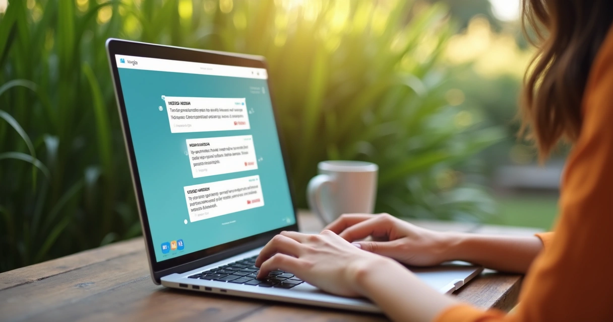 AI chatbot window with customer typing on laptop 