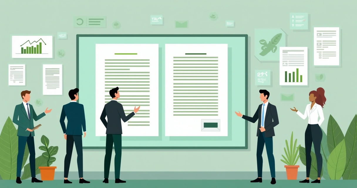 AI analyzing contract on digital screen with ESG icons