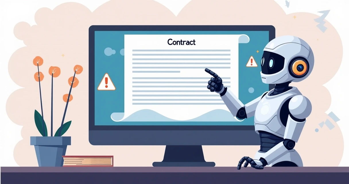 AI analyzing contract document on computer screen