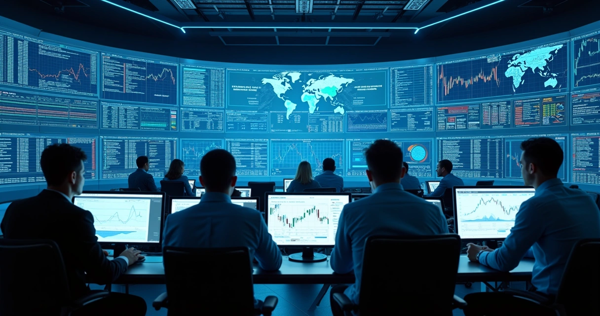 High-resolution financial dashboard on large screen in contemporary office 