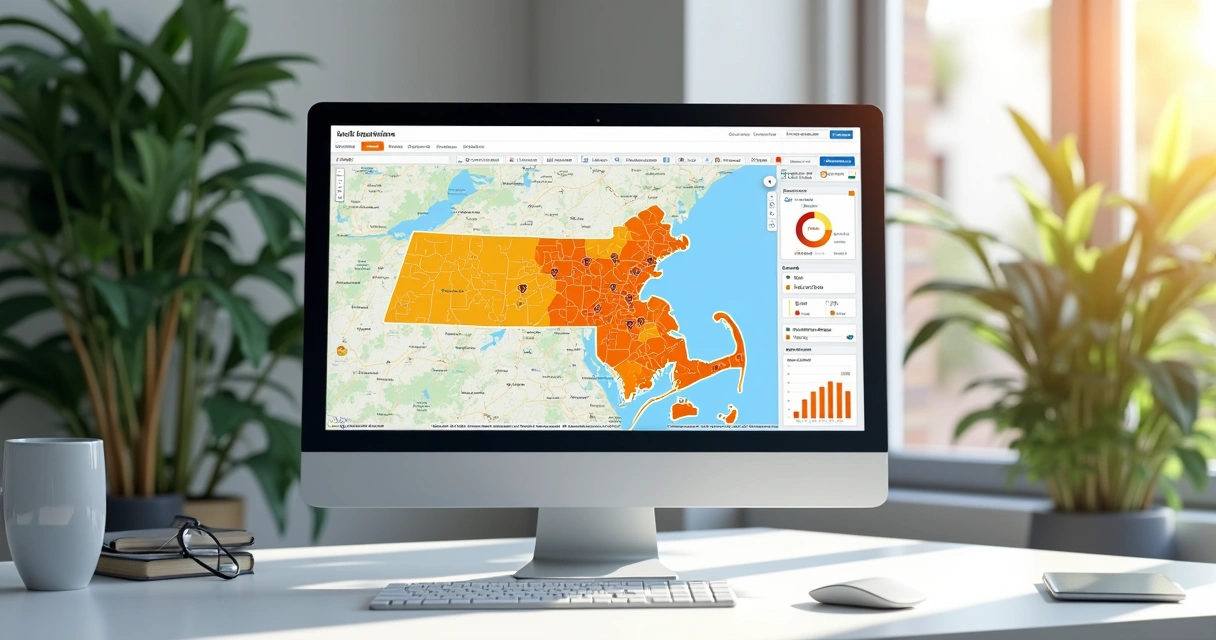 AI-powered dashboard showing map with solar sales leads and property data 