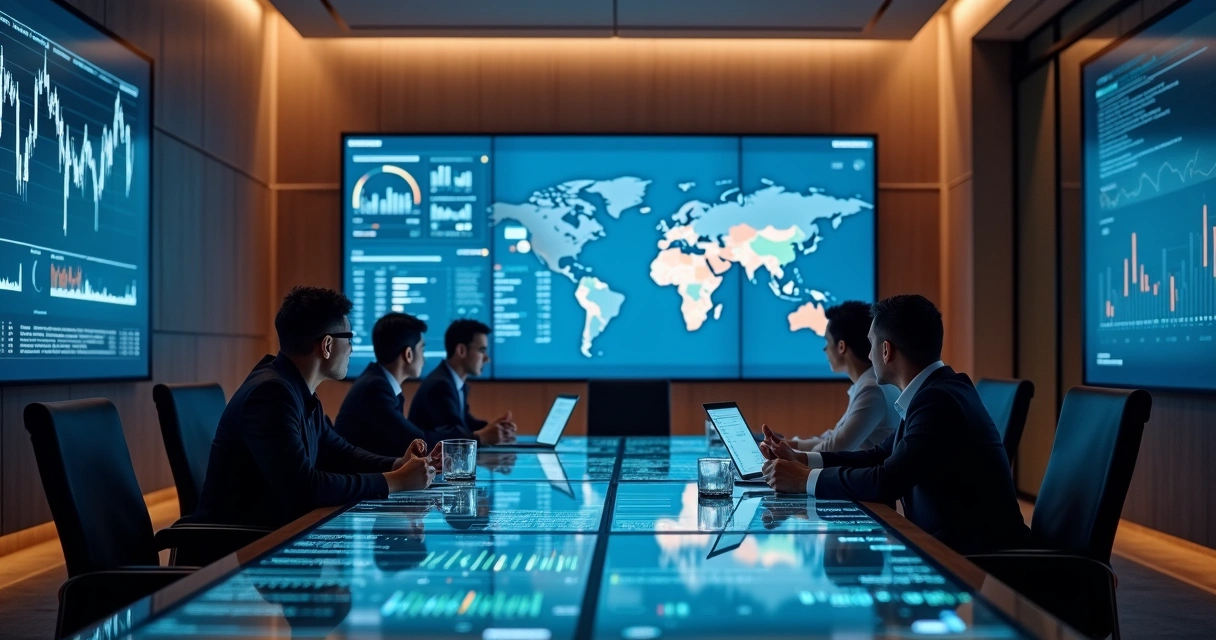 Corporate team using AI-driven digital treasury software 