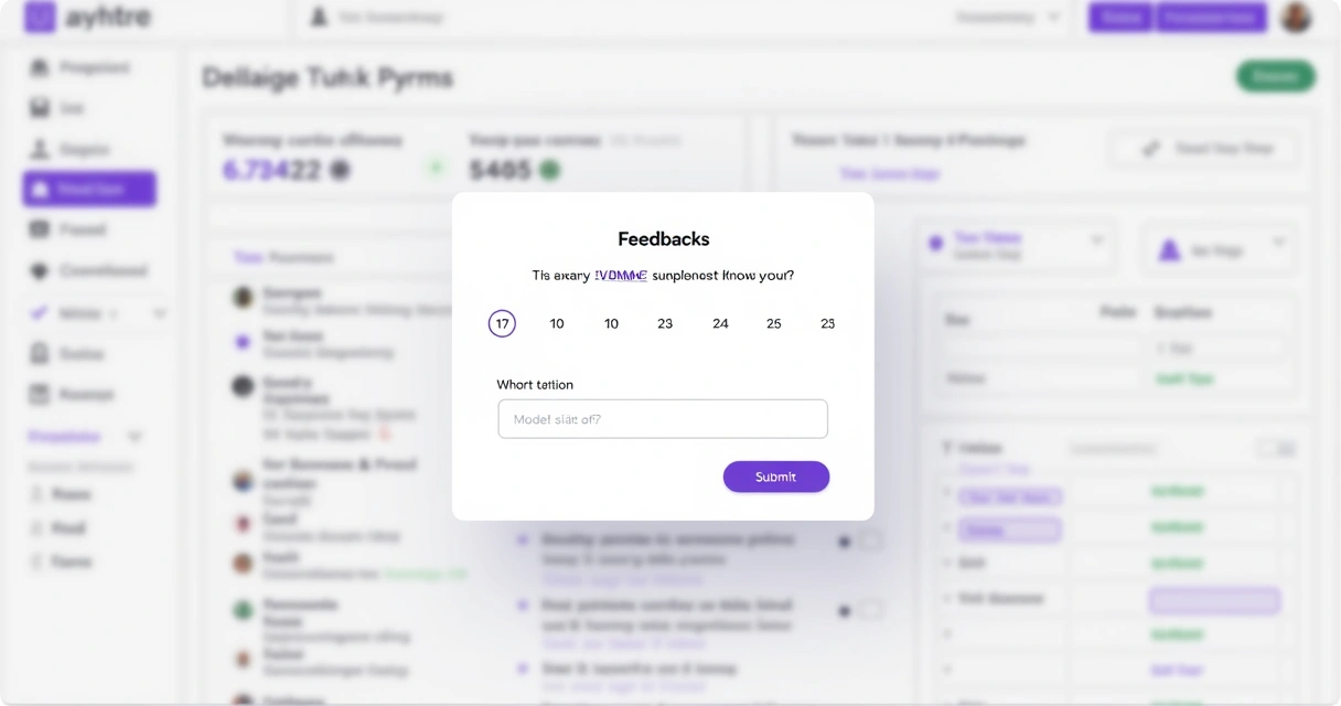 Modal overlay showing AI feedback prompt in SaaS dashboard 