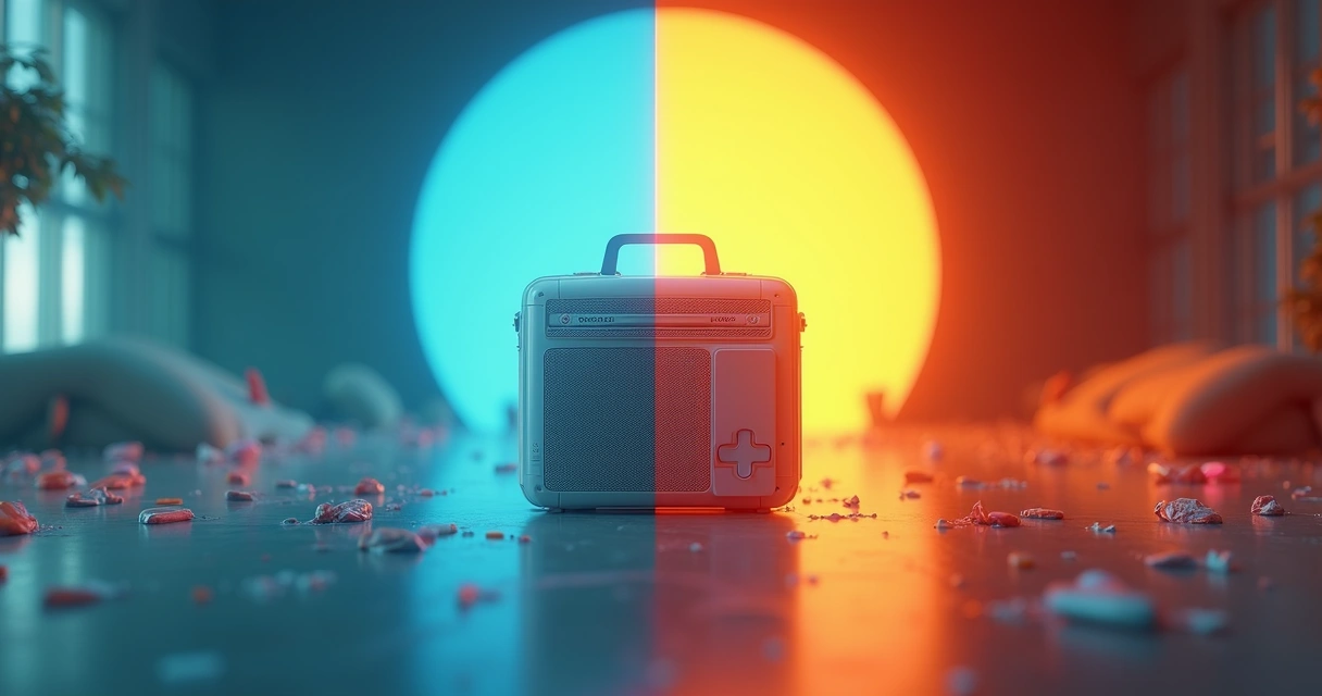 Split screen ad concept AI vs real photo 