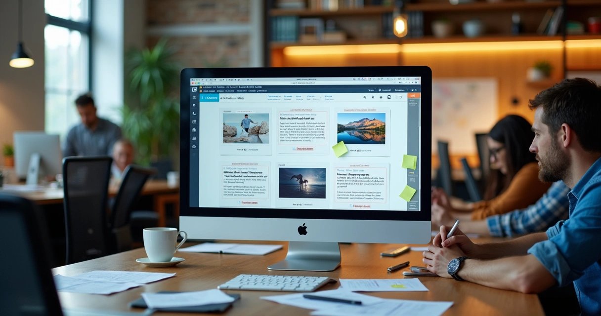 A modern computer display showing multiple digital ad creatives generated by AI