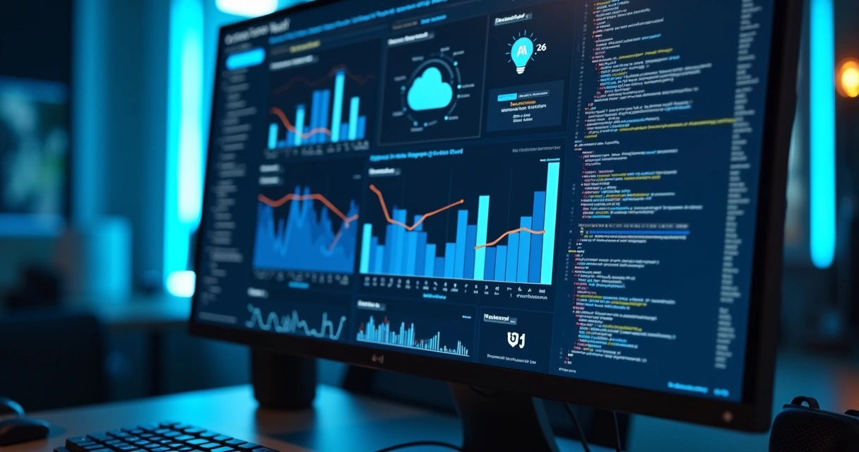 AI-powered dashboard displaying analytics data and cloud integration
