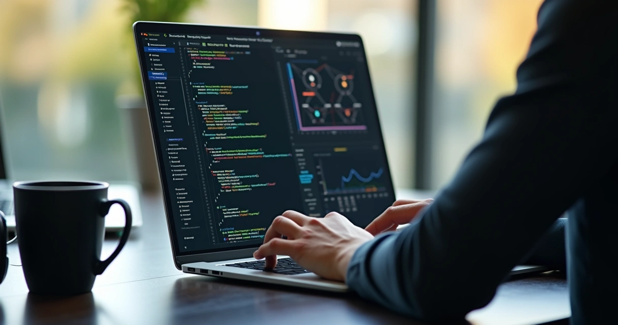 Engineer integrating AI into web application on laptop 