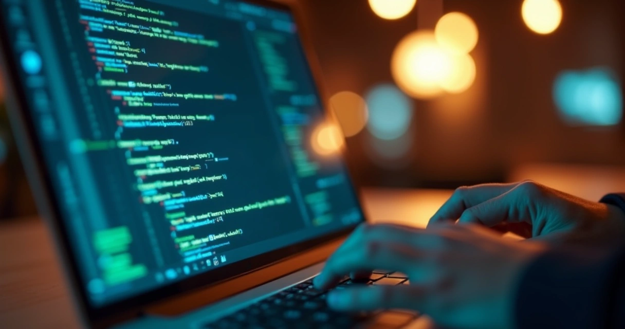 Laptop screen showing code integrating AI API with data flows and user messages