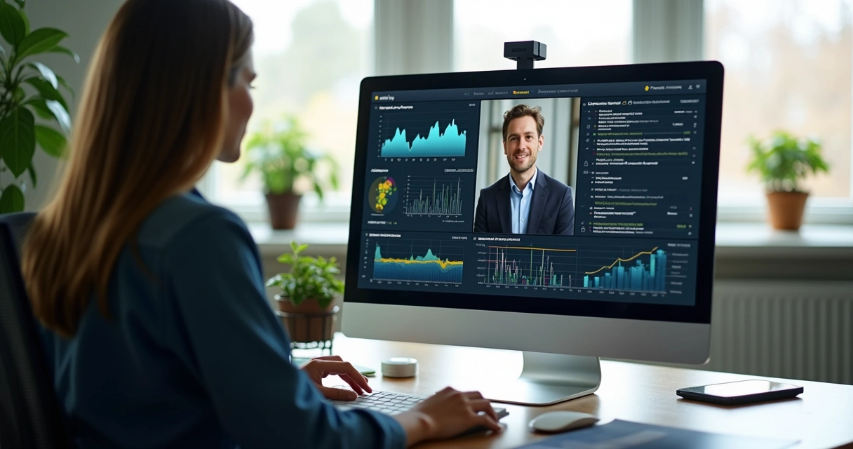 Artificial intelligence system analyzing a job interview video on a computer screen 