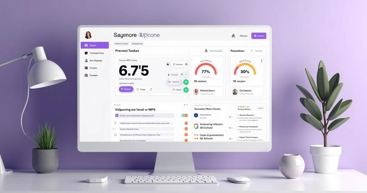 SaaS NPS dashboard showing AI-processed feedback and action items 