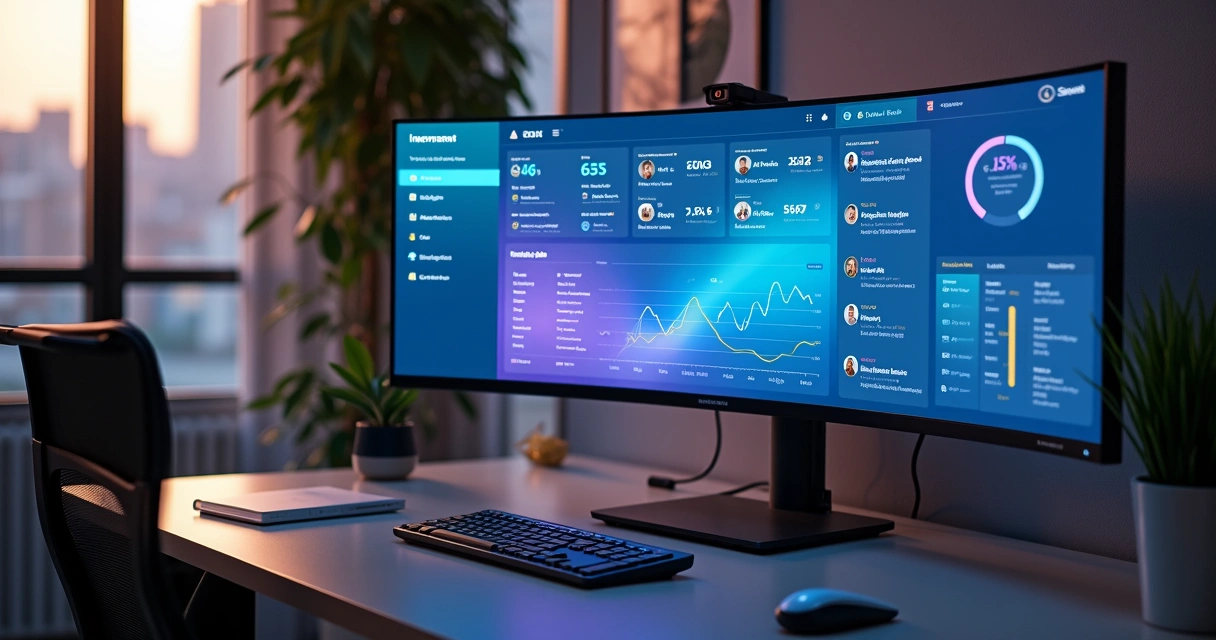 AI-driven website dashboard with charts and user profiles
