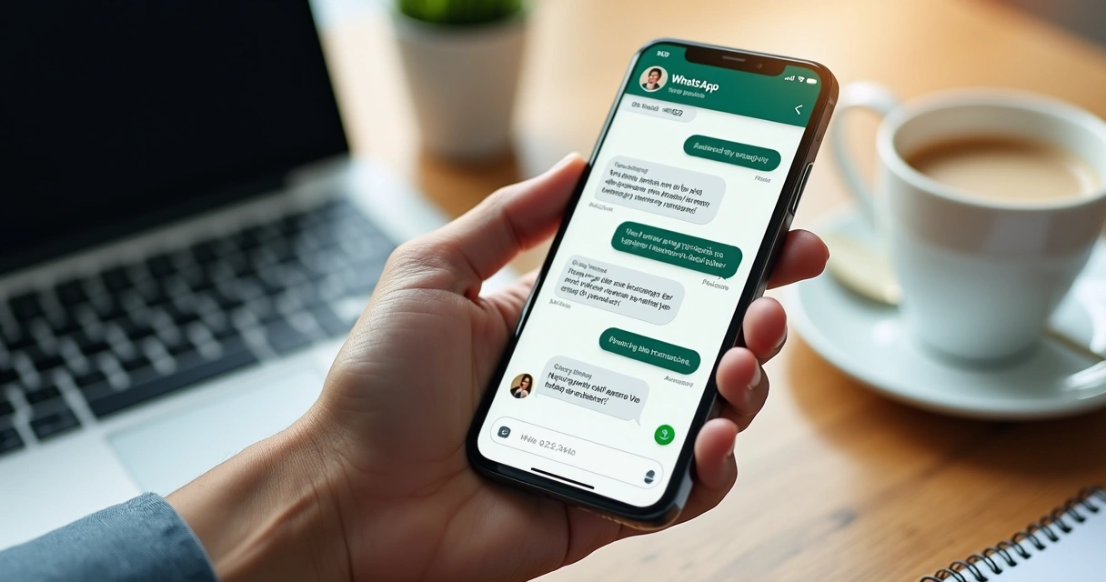 Smartphone screen showing WhatsApp conversation with AI assistant automating sales and customer support 