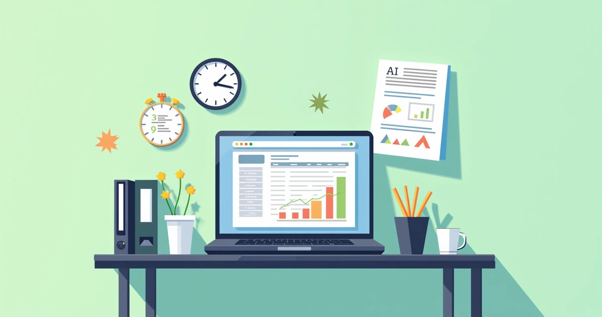 Small business laptop with AI summary of a spreadsheet on screen 