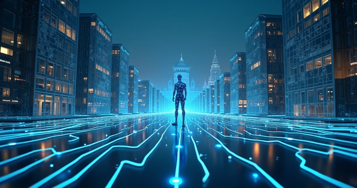 Abstract data labyrinth showing AI SDR agent navigating compliant outreach paths 