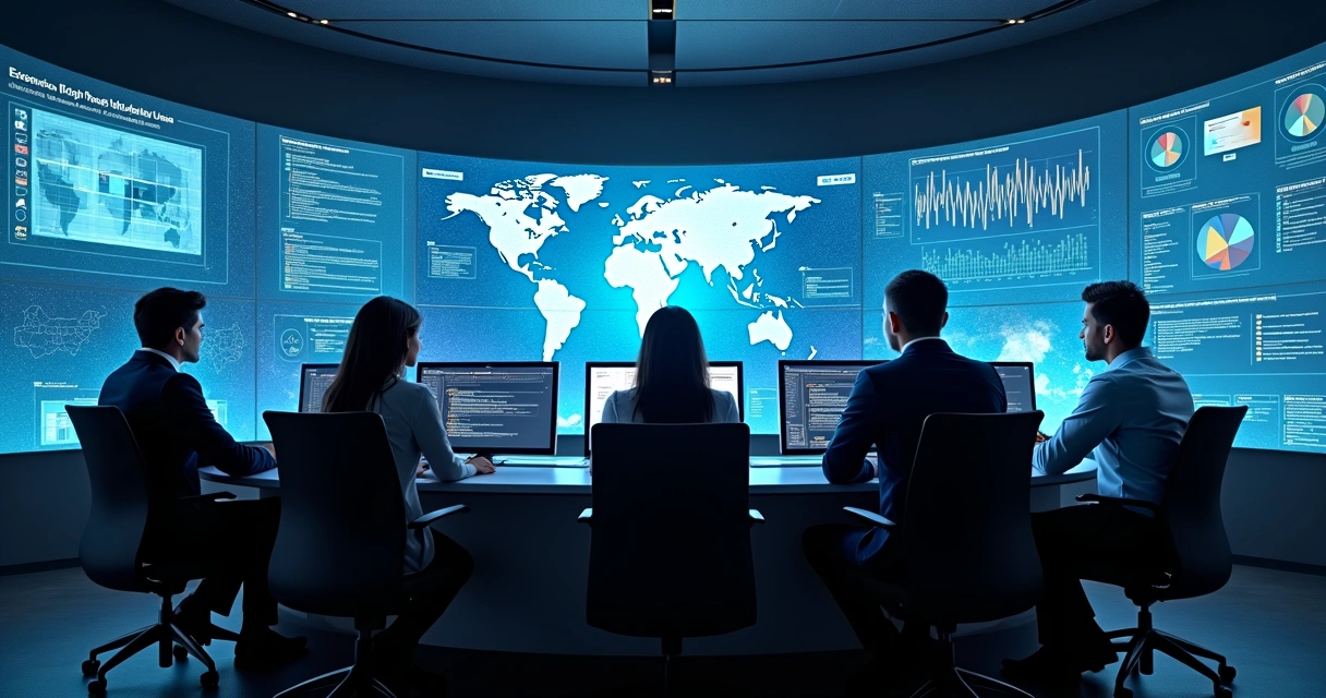 Cybersecurity team analyzing AI-generated fraud alerts in control room