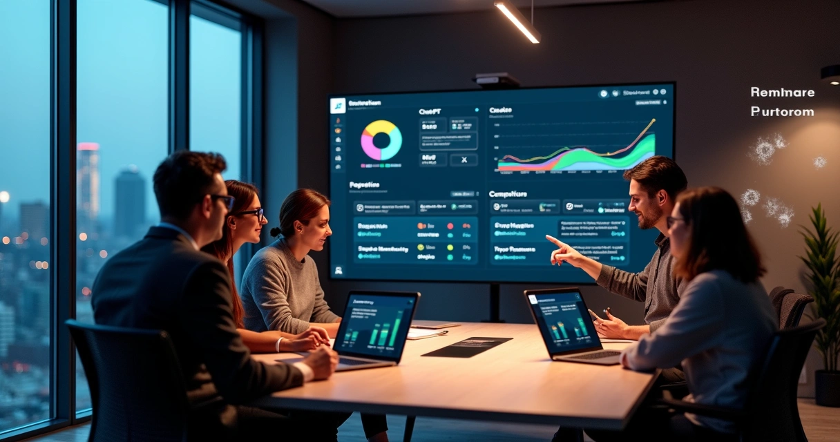 Marketing team reviewing AI sentiment dashboard about brand perception 