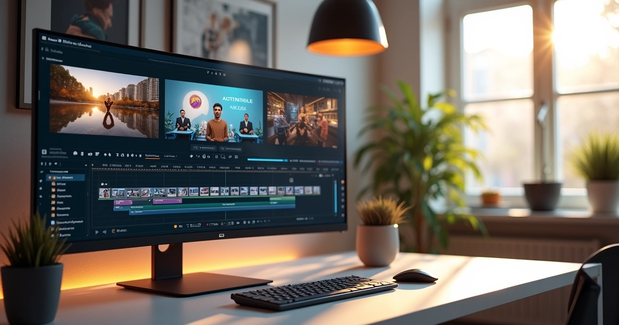 AI video ad production in a modern workspace