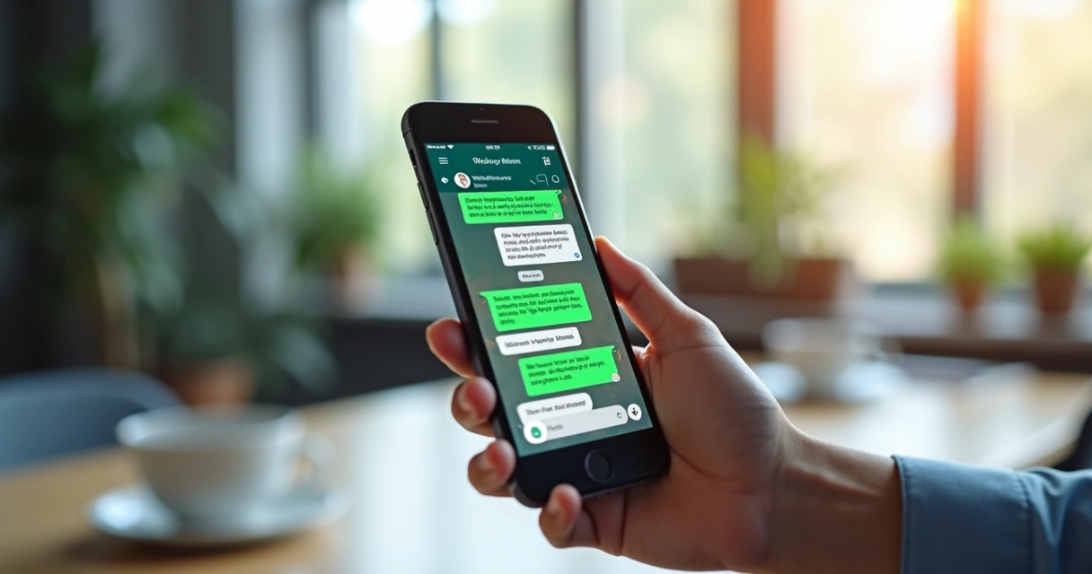 Virtual assistant chatbot icon on a smartphone screen showing a WhatsApp chat interface 