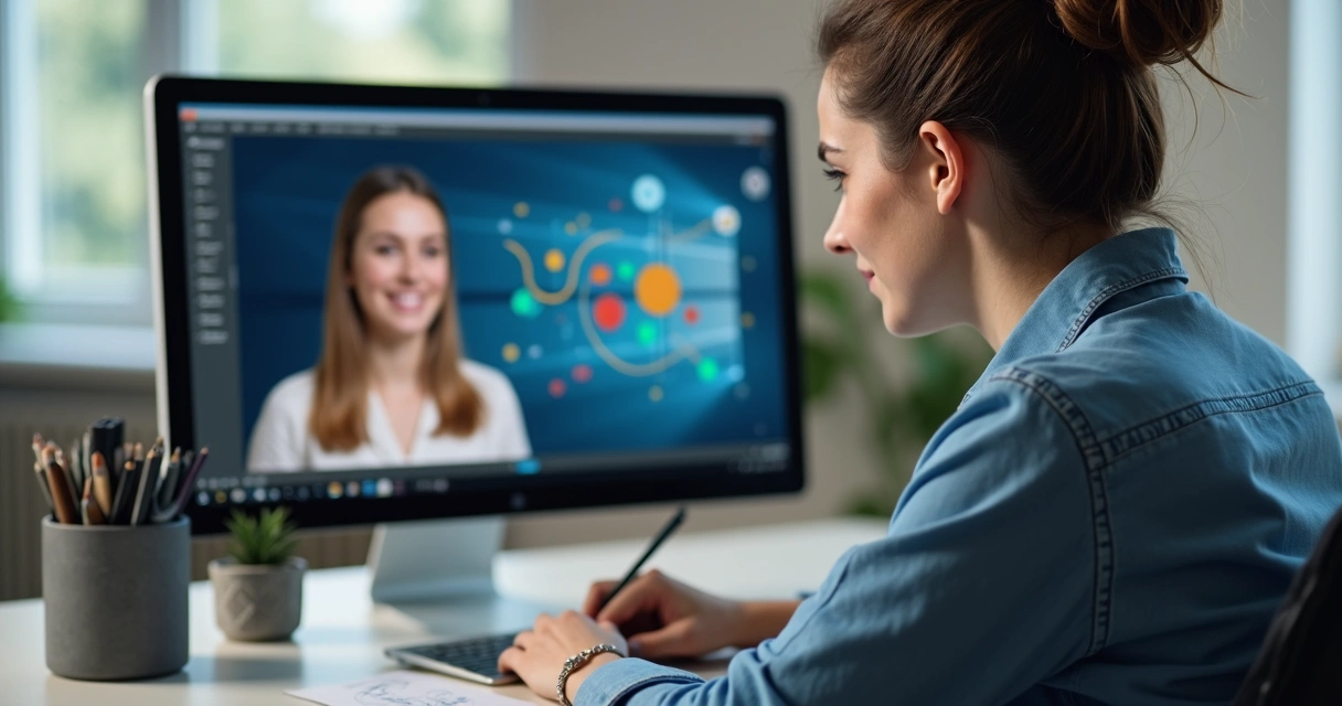 Aluno ajudando outro aluno online em plataforma de ensino 