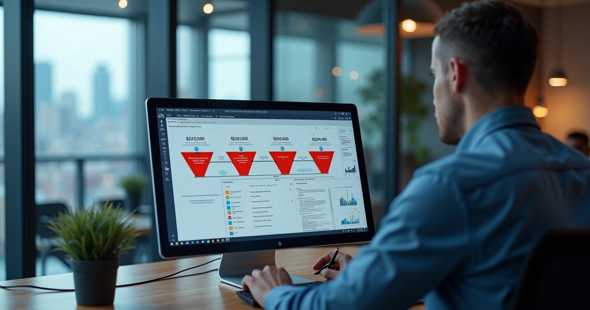 Especialista analisando e ajustando gargalos no funil de vendas digital