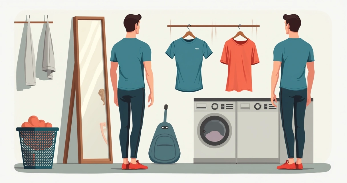 Homem ajustando camiseta de treino após lavagem