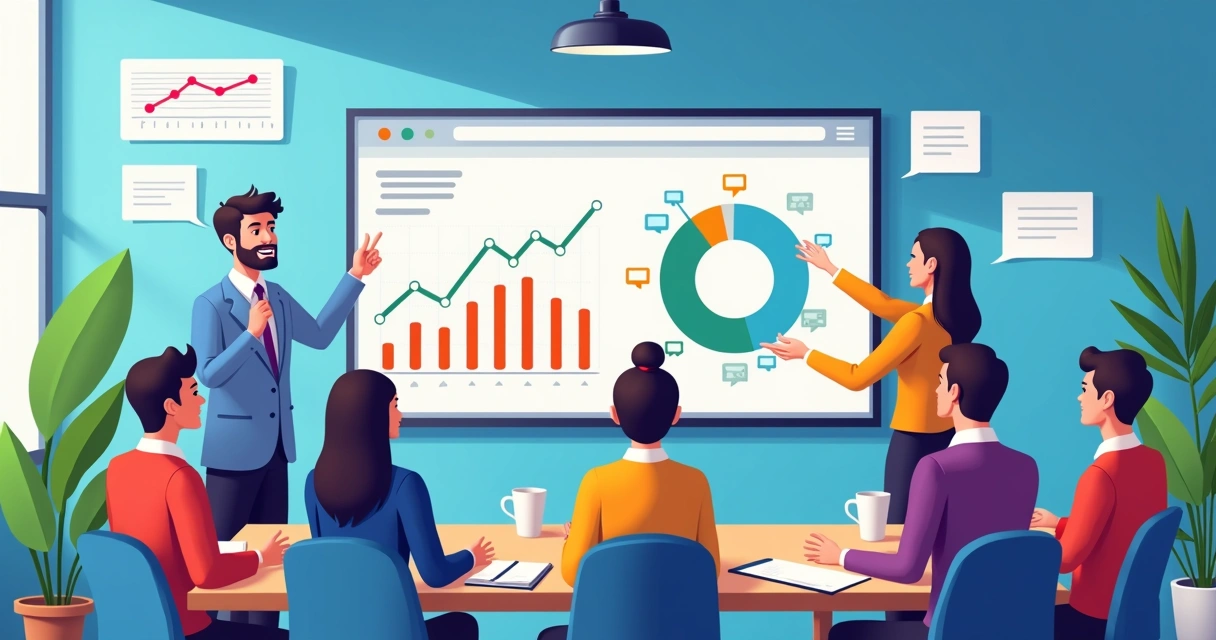 Equipe analisando gráficos de campanha política em tempo real 